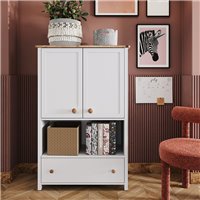 Commode haute blanche et chêne STORY