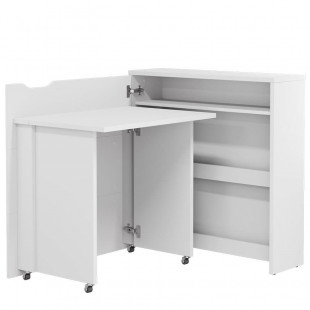 WORK CONCEPT - Petit bureau pliant SLIM blanc brillant avec rangements pour télétravail