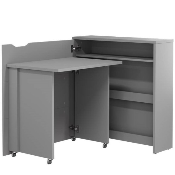 Bureau pliant SLIM couleur gris avec rangements pour télétravail - WORK CONCEPT