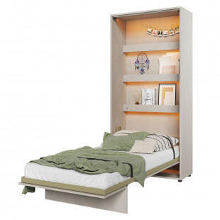 CONCEPT JUNIOR - Lit escamotable pour enfant 90x200 vertical gris clair avec éclairage
