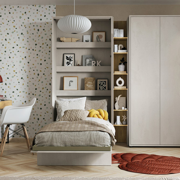 Lit armoire escamotable 90X200 vertical blanc brillant - CONCEPT JUNIOR