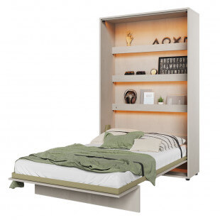 CONCEPT JUNIOR - Lit escamotable 120x200 vertical gris clair avec éclairage