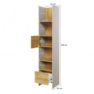 Dimensions bibliothèque TEEN FLEX gris et chêne hickory