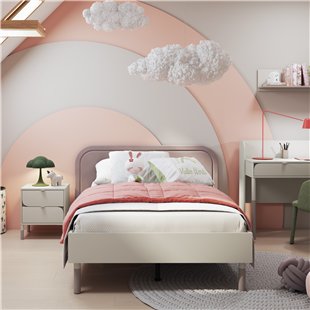 HARMONY - Lit 120x200 pour ado couleur cachemire et gris truffe avec sommier