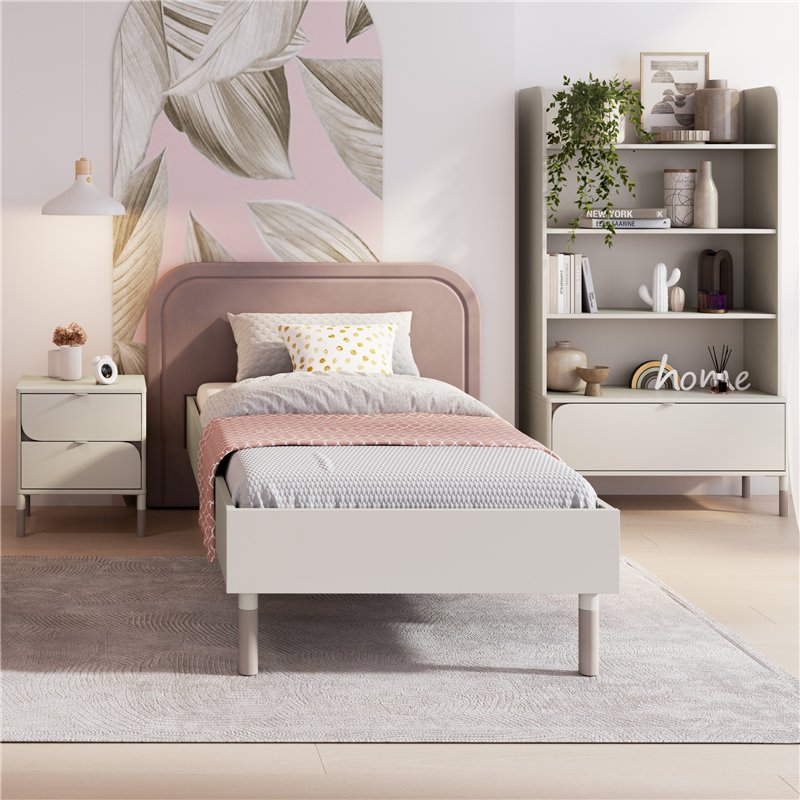 Lit HARMONY 90x200 cachemire et truffe avec sommier