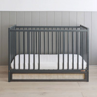 Lit bébé BOHO anthracite 120x60 à barreaux avec tiroir de rangement