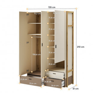 grande armoire avec étagère de couleur beige et truffe