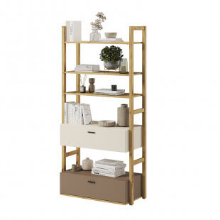 étagère en chêne artisan, beige et truffe à 7 étages collection LENNY