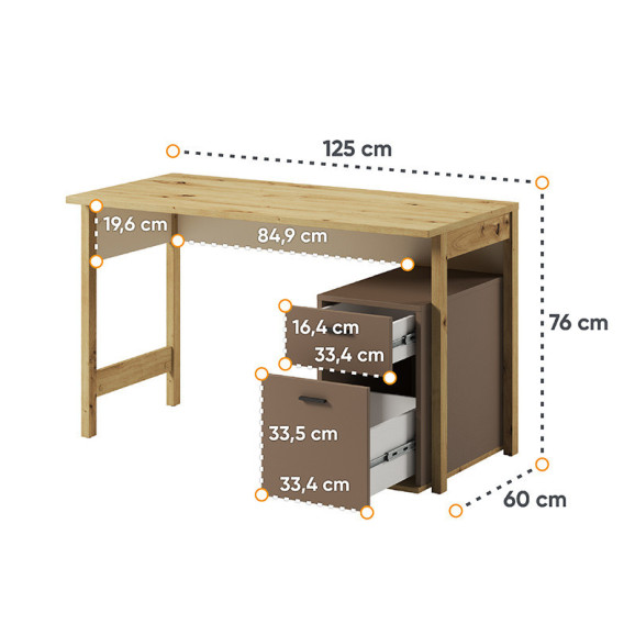 bureau avec tiroirs pour chambre adolescent de la collection LENNY