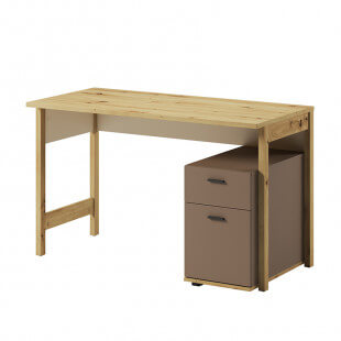 LENNY - BUREAU AVEC RANGEMENT BEIGE ET TRUFFE AVEC TIROIRS - 125 cm x 76 cm x 60 cm