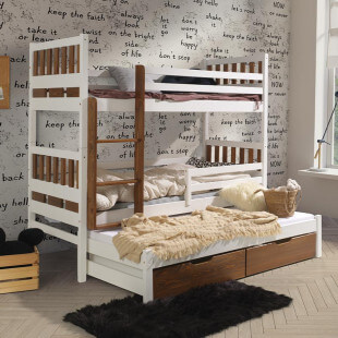 LÉON  - LIT SUPERPOSE EN 3 COUCHAGES AVEC TIROIRS DE RANGEMENT