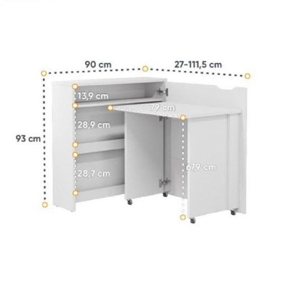 Bureau pliant SLIM chêne avec rangements pour télétravail