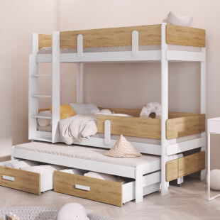 Ettore - Lit superposé enfant 3 couchages couleur blanc et chêne artisan