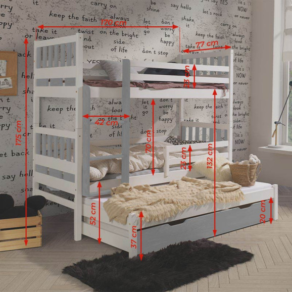Dimensions du lit Léon superposé 70*160