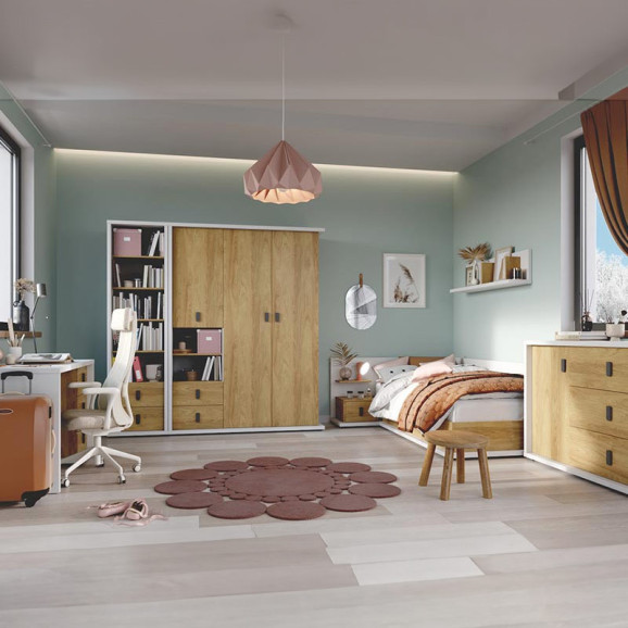 MASSI - Chambre enfant complète avec lit coffre et bureau
