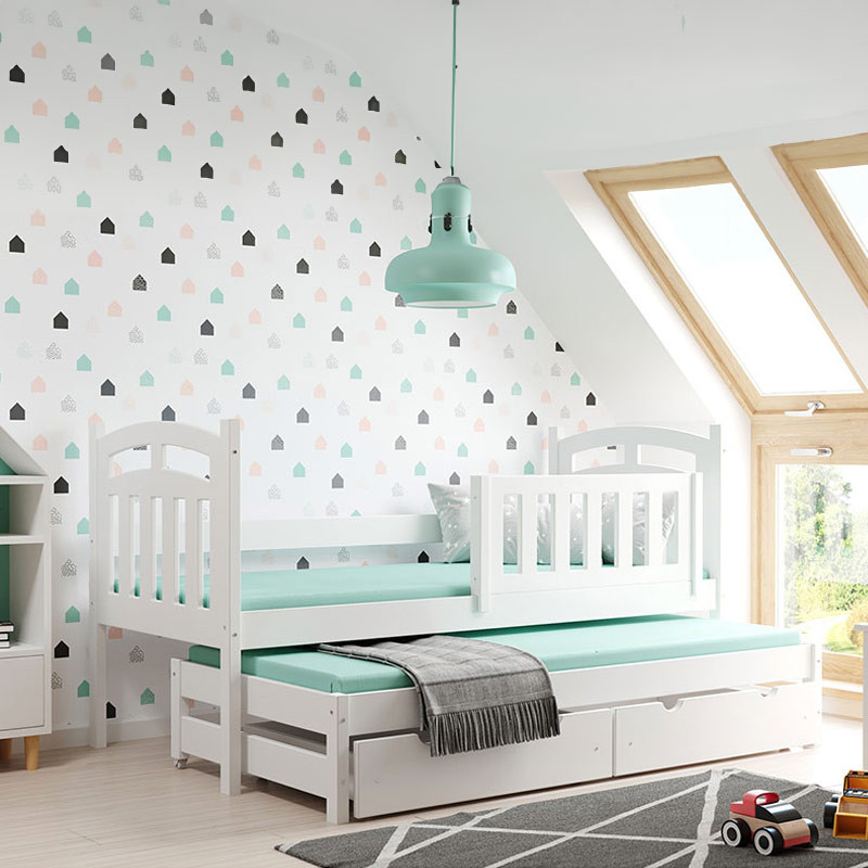 Lit gigogne blanc avec barrière anti-chute