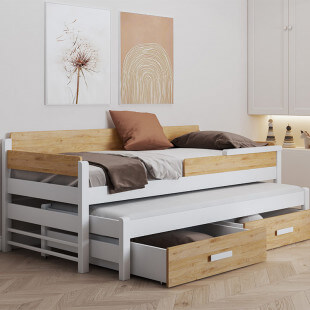 Doïs - Lit gigogne blanc et Chêne Shetland