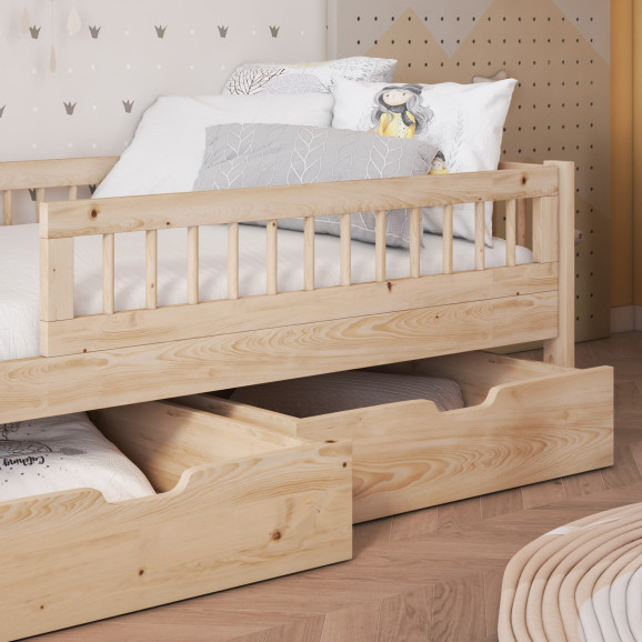 Détail tiroirs de rangements pour lit flore pin massif pour enfant