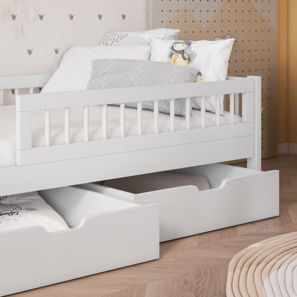 Zoom details du lit junior flore couleur blanc en pin massif