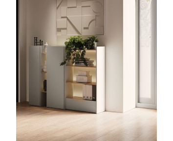 commode avec 1 tiroir et étagères ouvertes.