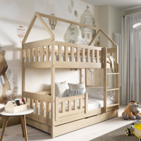 LIT CABANE SUPERPOSE avec tiroir en Pin