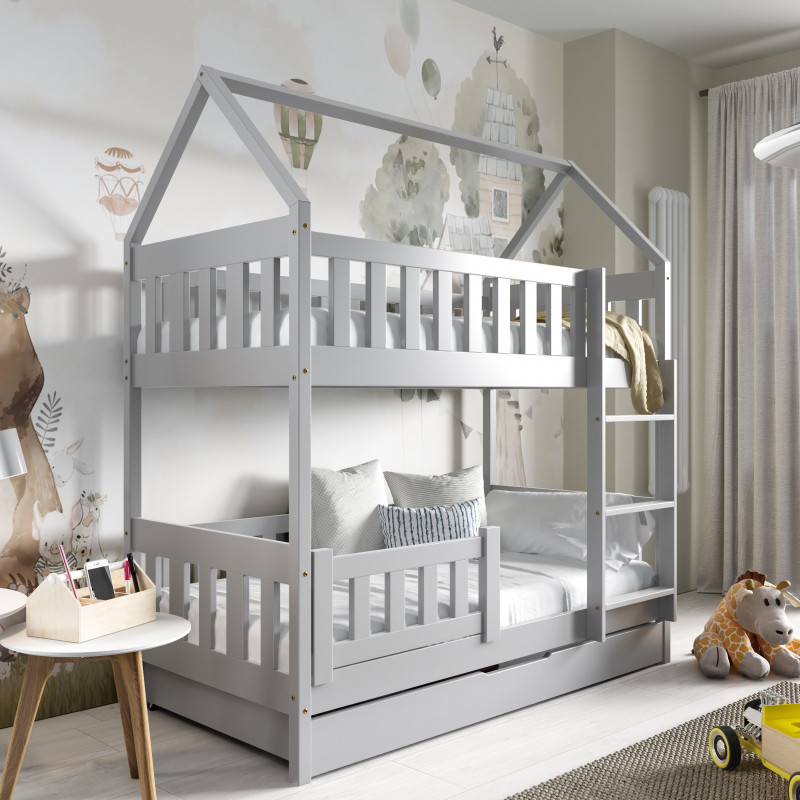 LIT CABANE SUPERPOSE avec tiroir couleur gris