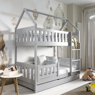 LIT CABANE SUPERPOSE avec tiroir couleur gris