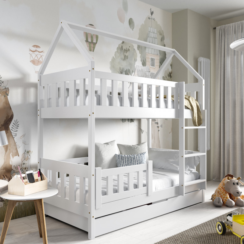 LIT CABANE SUPERPOSE BLANC avec tiroir