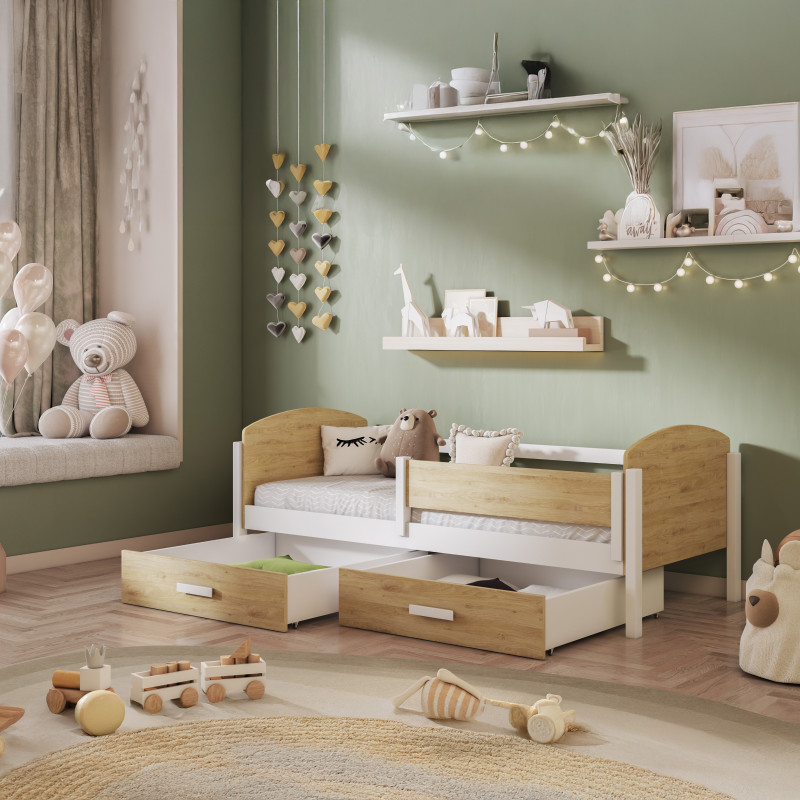 KELLY lit pour enfant avec tiroirs de rangement et barrieres