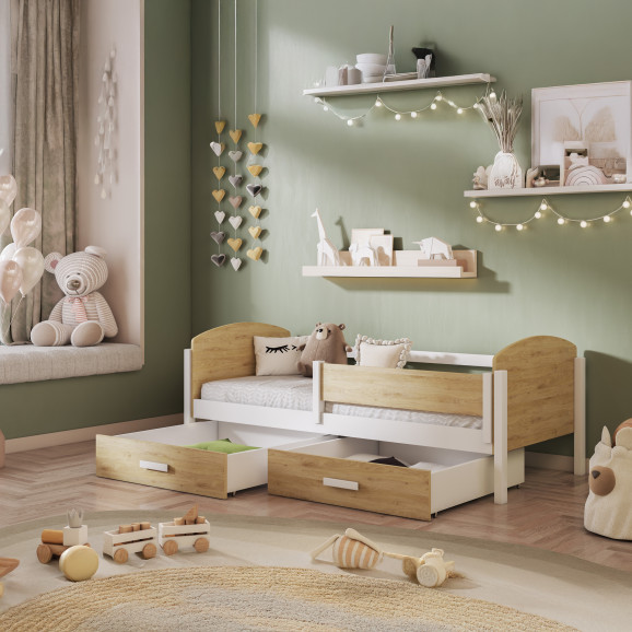 KELLY lit pour enfant avec tiroirs de rangement et barrieres