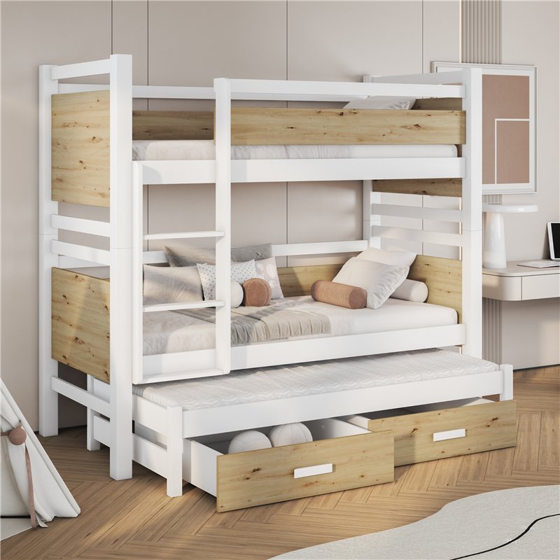 Lit superposé 3 personnes JANIS III Chêne et blanc