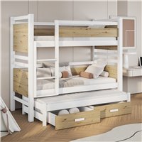 Lit superposé 3 personnes JANIS III Chêne et blanc