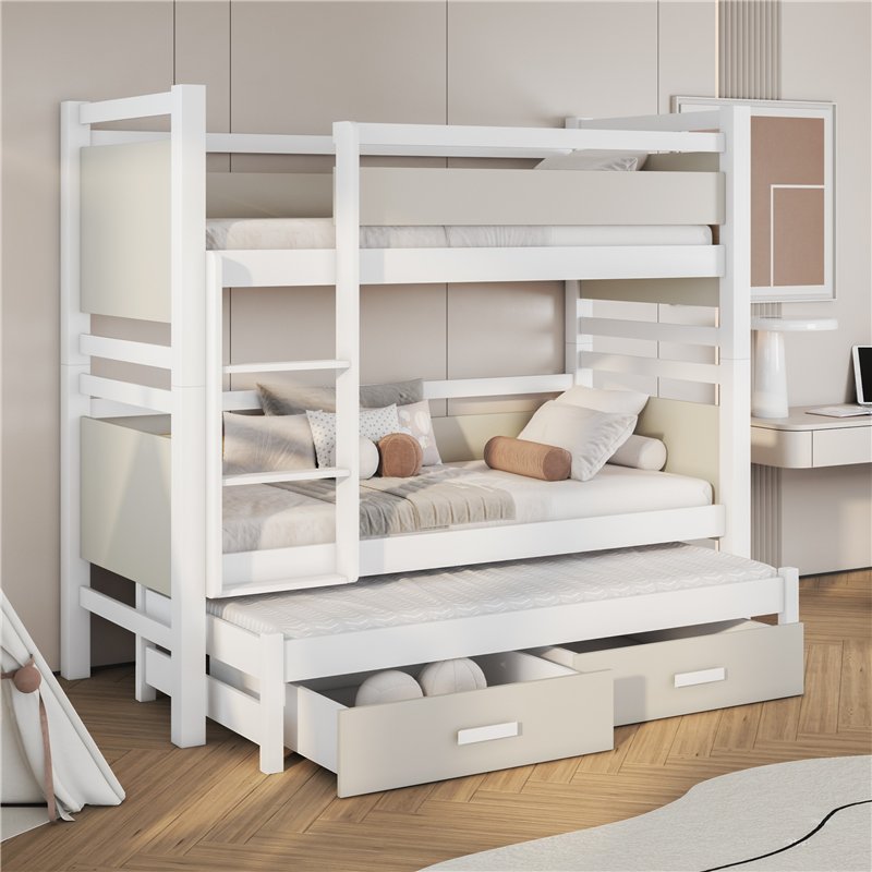 Lit superposé 3 personnes JANIS III Cachemire et blanc