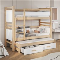 Lit superposé 3 personnes JANIS III Blanc et Pin