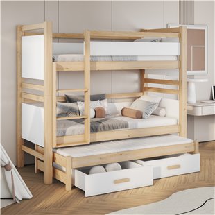 Lit superposé 3 personnes JANIS III Blanc et Pin