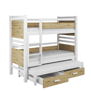 Lit superposé 3 personnes JANIS III chêne et blanc