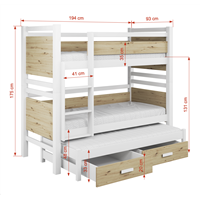 Lit superposé 3 personnes JANIS III dimension 80x180
