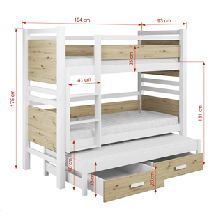 Lit superposé 3 personnes JANIS III dimension 80x180