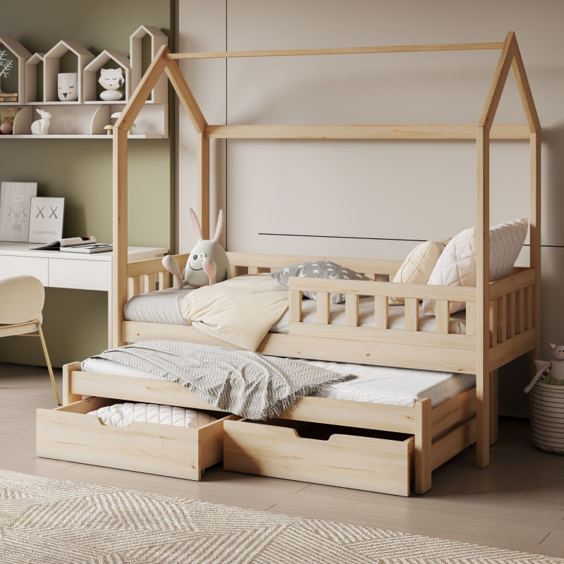 Lit gigogne cabane double TYMON Pin