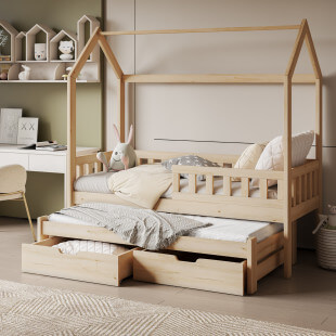 Lit gigogne cabane double TYMON Pin