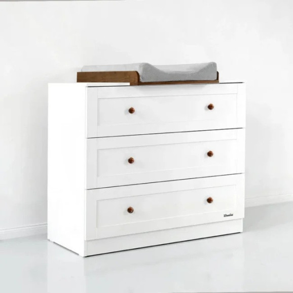 Commode à Langer Vintage – 3 Tiroirs, Plan Amovible, Noyer Clair