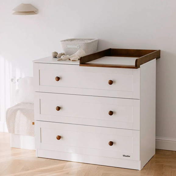 Commode à Langer Vintage – 3 Tiroirs, Plan Amovible, Noyer Clair