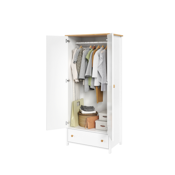 Armoire-penderie STORY blanche et chêne – 2 portes