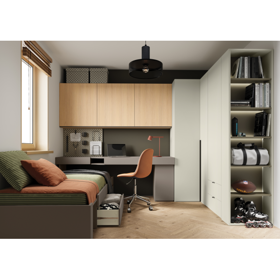 Bibliothèque champagne/eucalyptus pour la chambre ado
