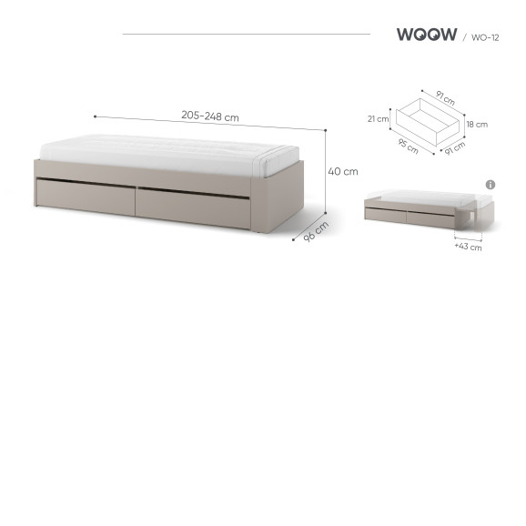 WOOW - Lit extensible 200 x 90 cm