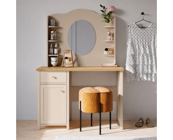 Bureau beige avec miroir et petites etageres