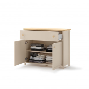 Commode beige et chêne STORY 2 portes + 1 tiroir