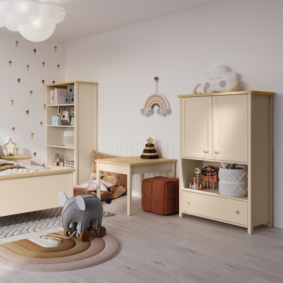 Commode haute STORY 2 beige et chêne Vincenza