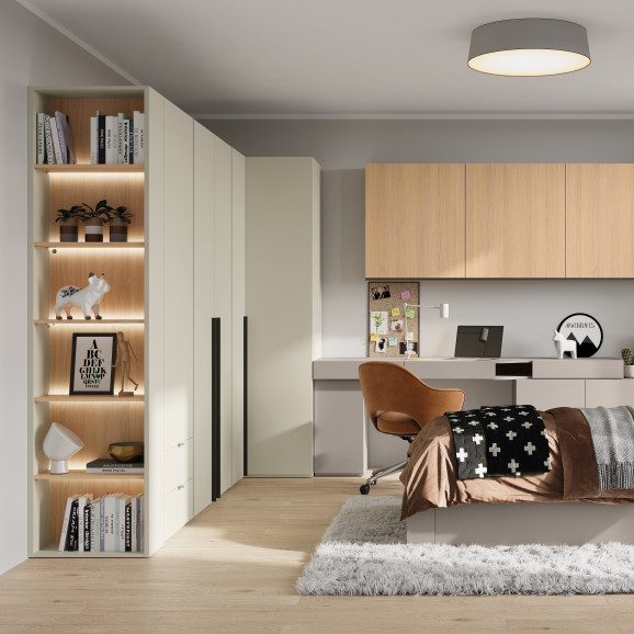 Bibliothèque champagne/chêne vincenza pour la chambre ado