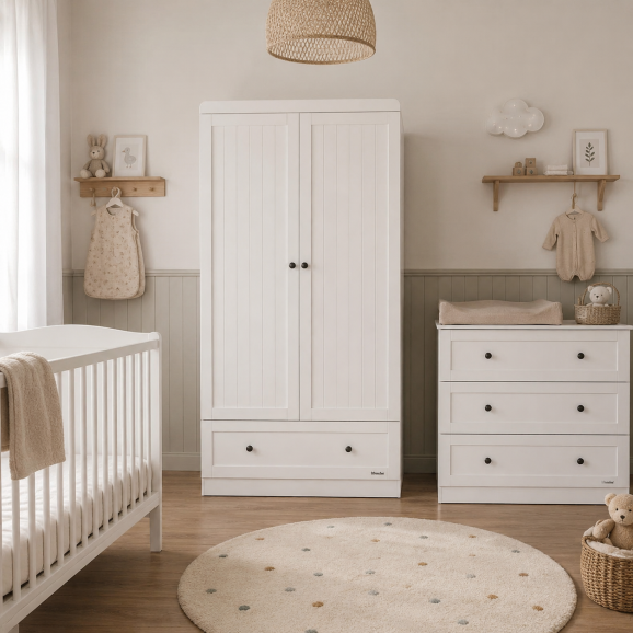 COUNTRY - Armoire blanc avec 2 portes et tiroir de rangement